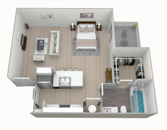 Floor plan for 1 bed, 1 bath, 400 sqft